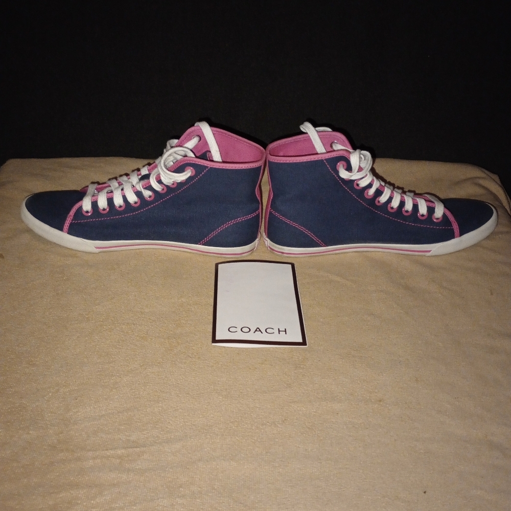 IOB Women's  Coach Ariane Happy Girl High Top Sneakers Navy/Pink Size 7.5 M - Picture 3 of 11